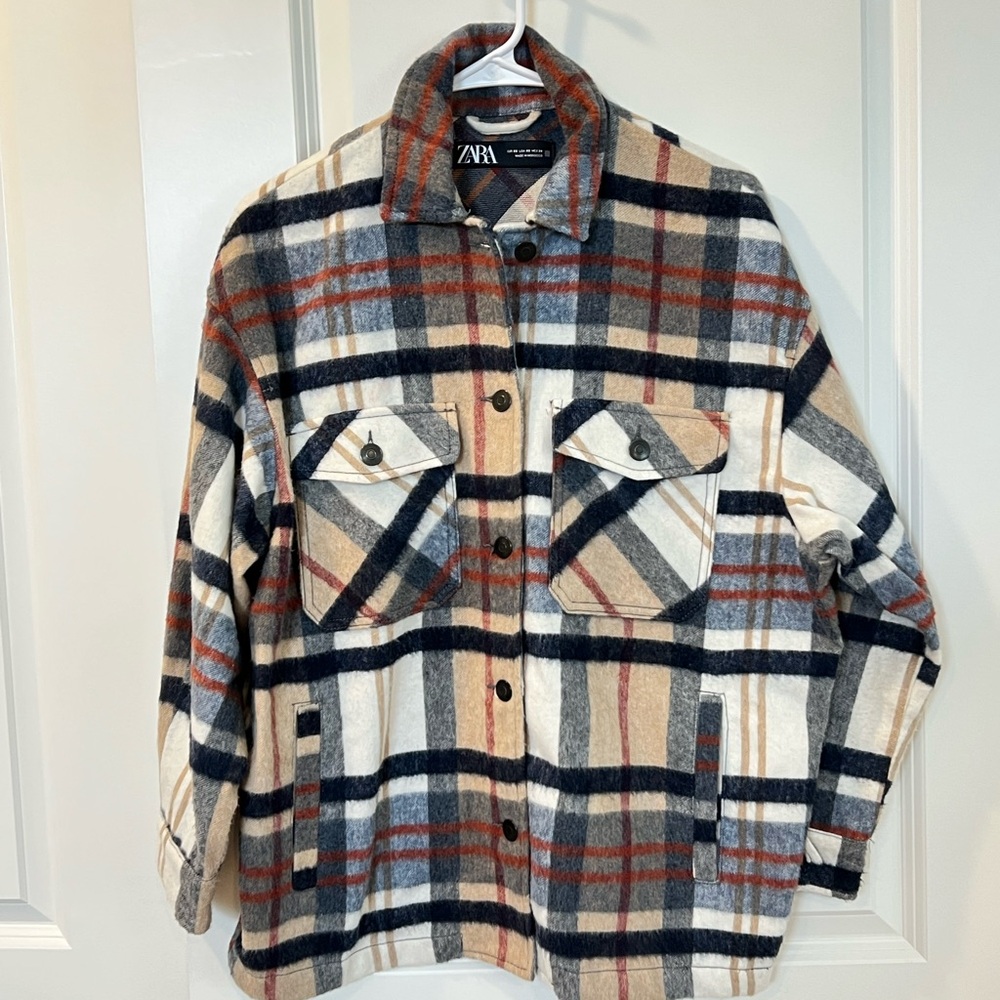 Zara Oversized Plaid  Button-Up Jacket